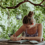 Woman studying outside