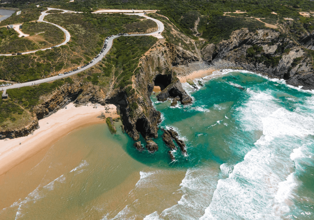 Beach and rocky outcrop in Algarve, Portugal