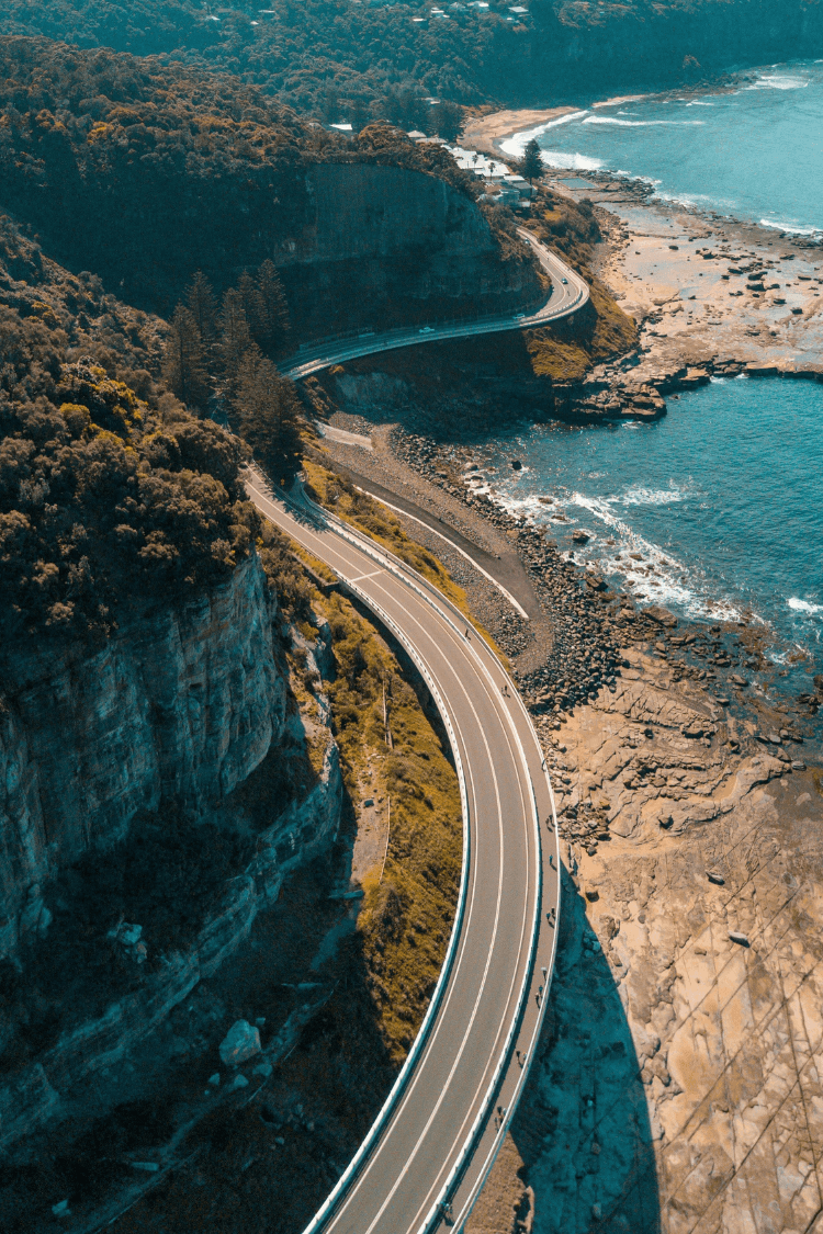 Drone shot of Sea Cliff Bridge, Clifton, Australia