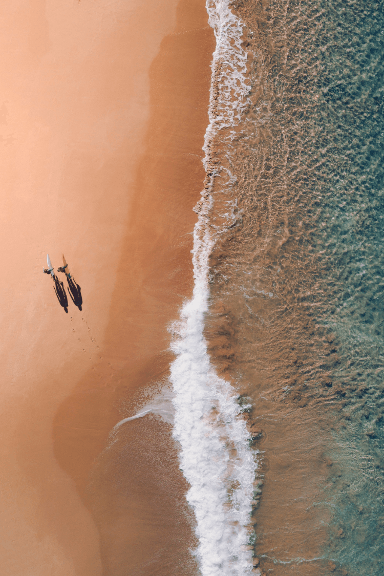 Drone shot of sea and on Australian beach
