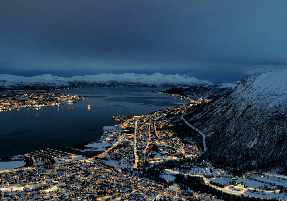 City lights during night time in Troms&oslash; Norway