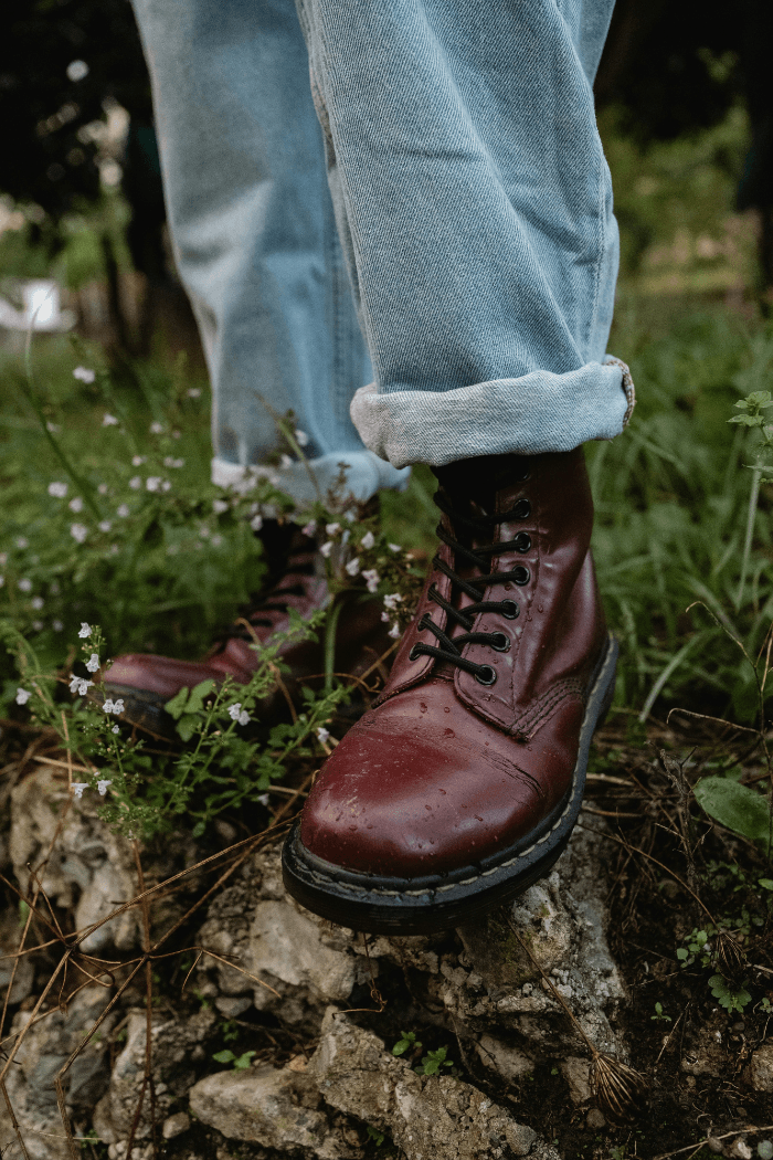 Red Doc Martin book on rock outdoors