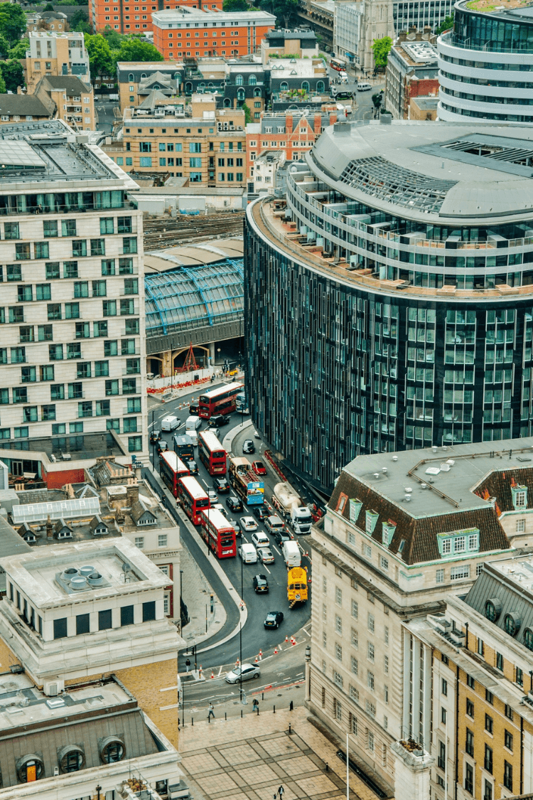 Traffic near Waterloo Station in London