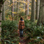 Woman walking into a forest