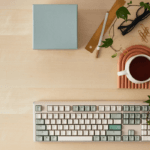 Keyboard and mug on desk
