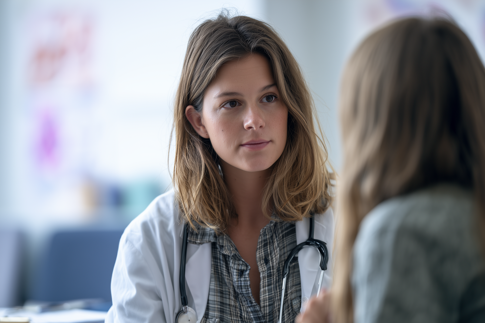 Female GP talking to young patient