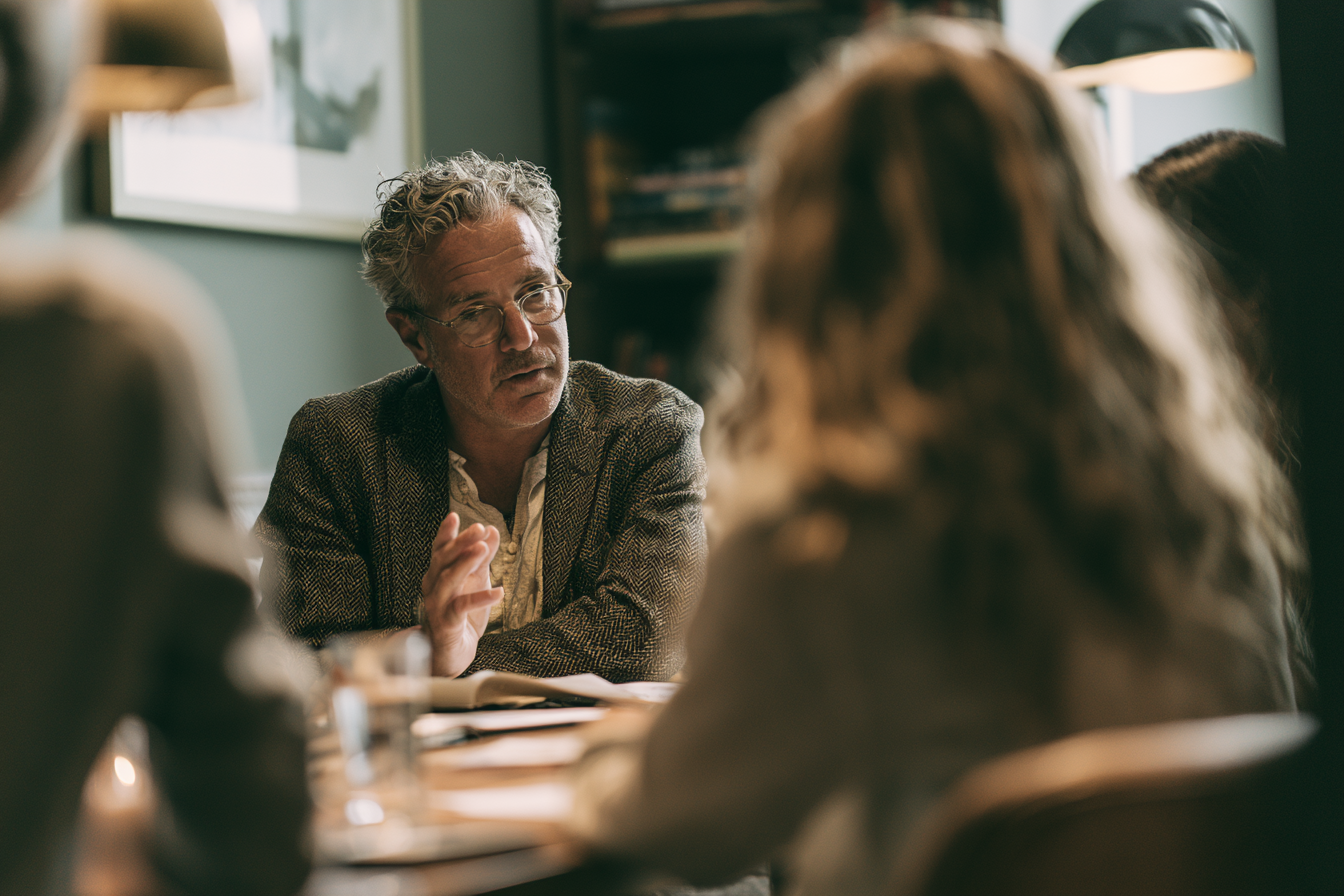 Male psychatrist talking to teenage girl in consultation